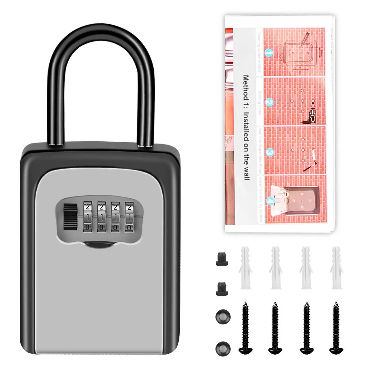 4 Digit Combination Lock Box - Key Storage Case & Code Padlock Organizer