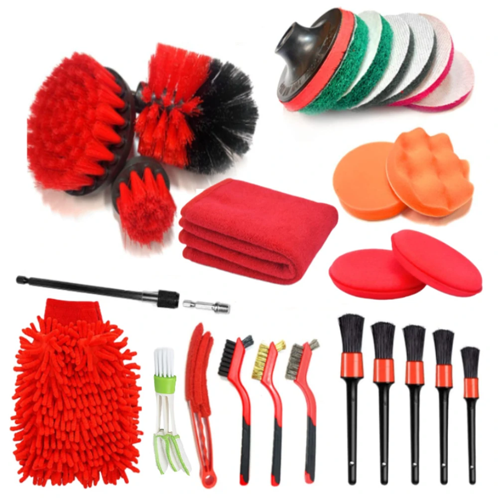 Car Wash Tools Set 27pcs - with Drill Brush & Tire Cleaner | Auto Detailing Kit