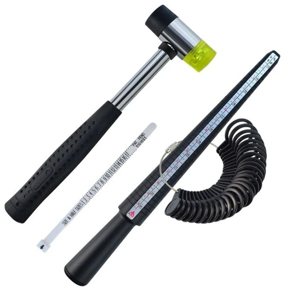4PCS Jewelry Measuring Tool Set - Ring Sizer, Finger Gauge & Rubber Hammer