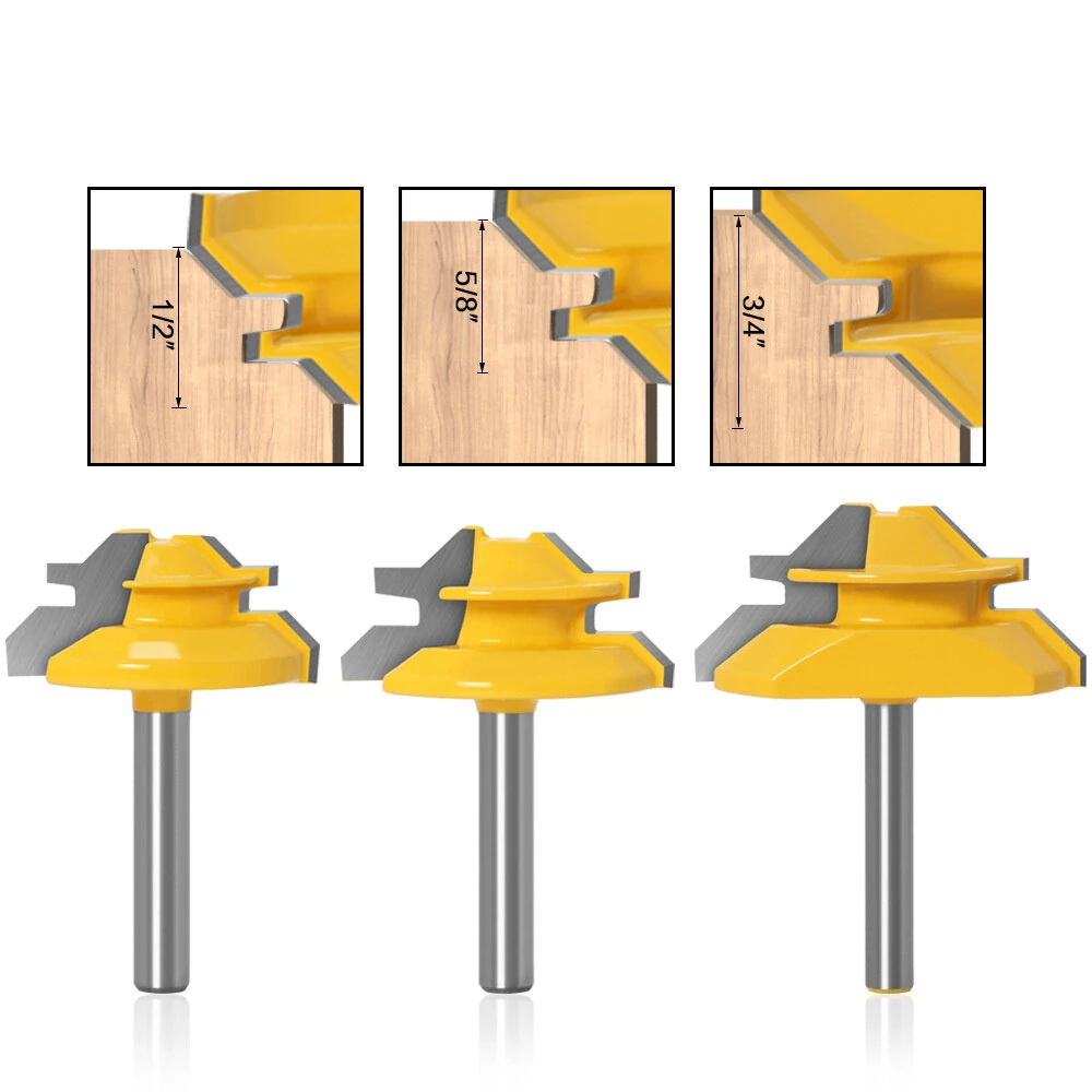LAVIE 3PCS 45° Lock Miter Router Bit Set | 1/4 & 1/2 Inch Shank | Tungsten Carbide