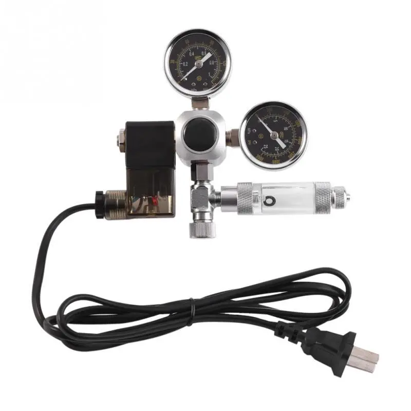 G5/8 CO2 Regulator with Solenoid Valve & Bubble Counter | Dual Gauge | 220V Auto Pressure