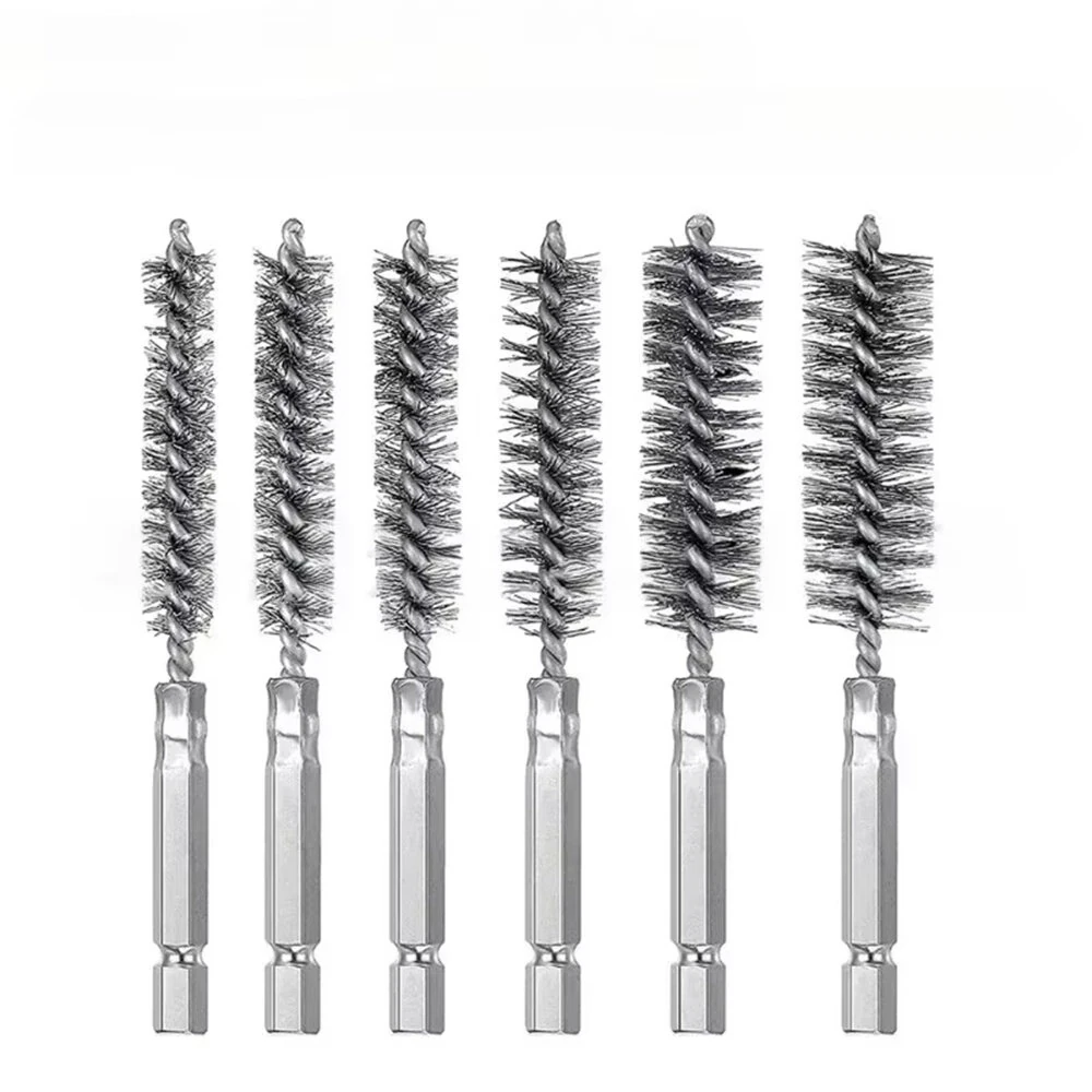 Premium Stainless Steel Bore Brush Set - 6 pcs Straight Wire for Drill - Rust Removal