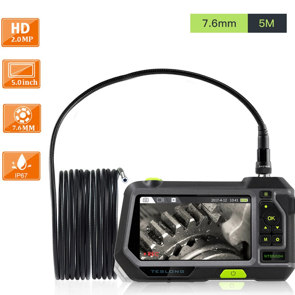 NTS500 5.0 Inch HD Borescope | 5M Flexible Snake Camera | 1080p IP67 Waterproof