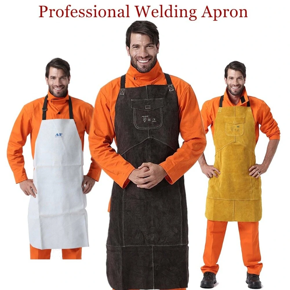 AP-6100 Full Leather Welding Apron - Charcoal Brown Breast Protector Series