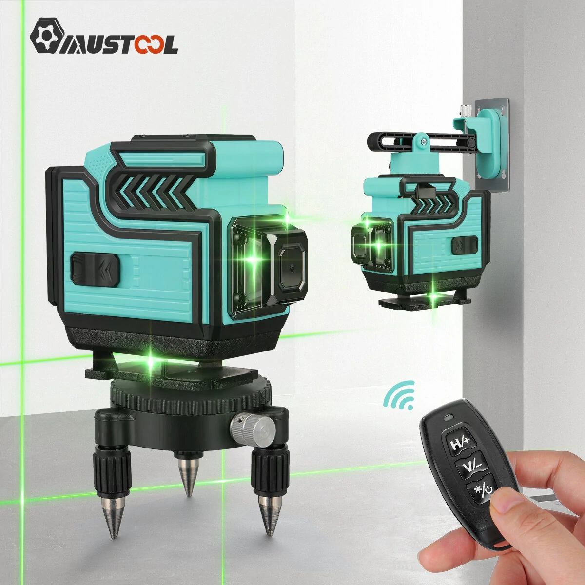 MUSTOOL 12 Line 360° Green Laser Level | Self-Leveling Horizontal & Vertical | 2 Batteries EU Plug