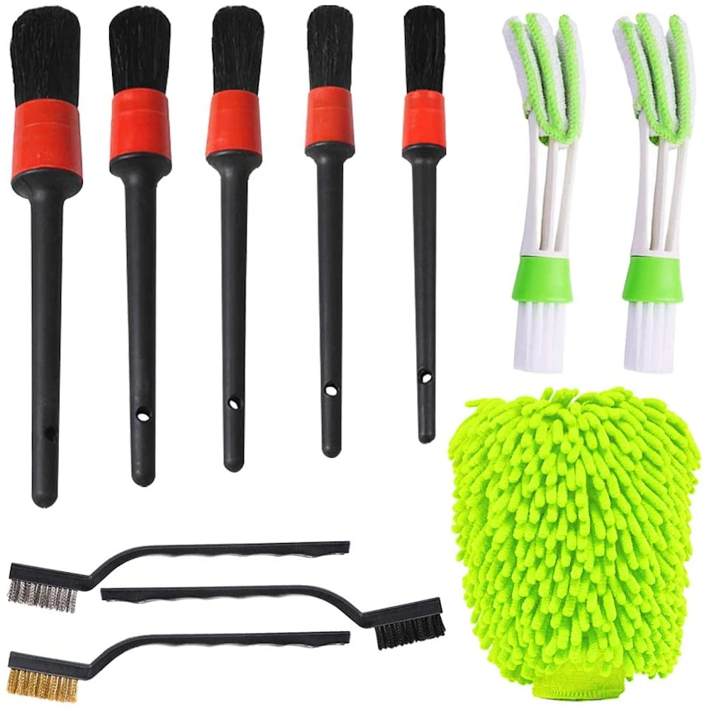 Car Wash Brush Set - 11-Piece Metal Gap Cleaning Kit for Car Detailing
