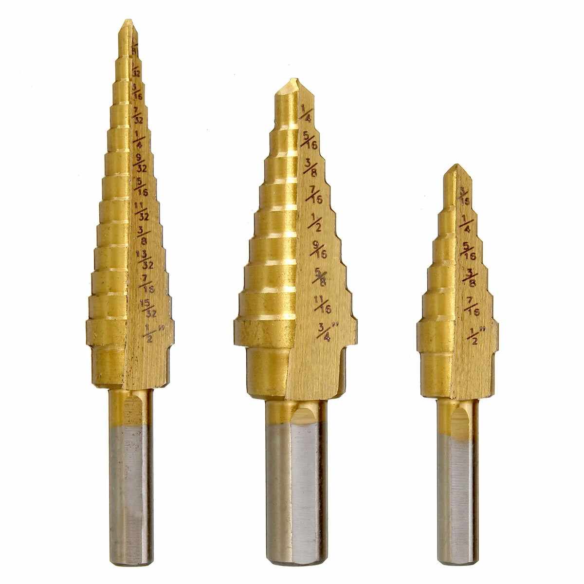 Drillpro 3Pcs HSS Titanium Step Drill Bits Set | 3/16-1/2 1/8-1/2 1/4-3/4 Inch | Quick Change