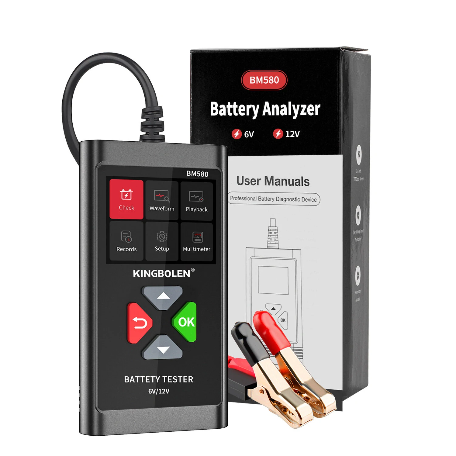 BM580 Auto Battery Tester - 6V/12V Digital LCD Display - CCA 100-2000