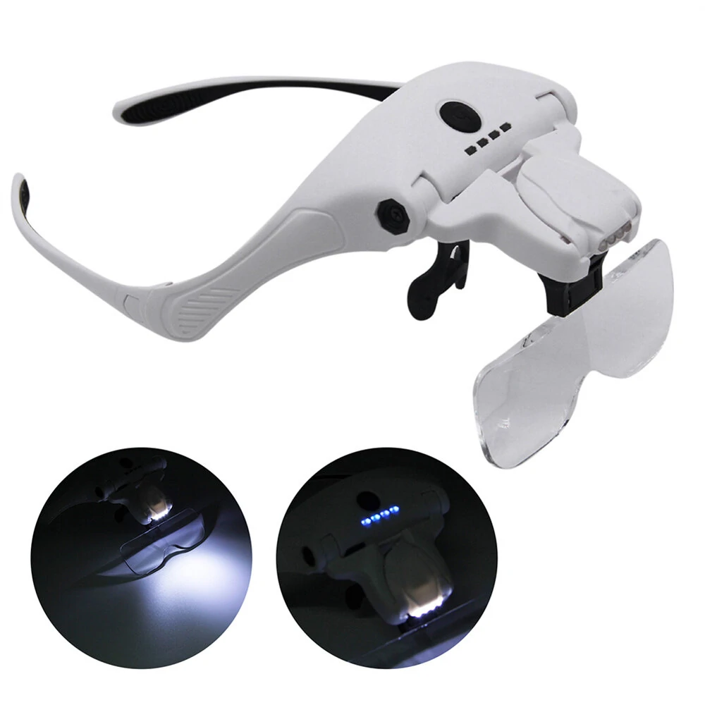 Professional Headband Magnifier with 5 Lens 1X-3.5X | 4 LED Light & USB Charging | 300mah Jeweler Loupe for Repair Craft