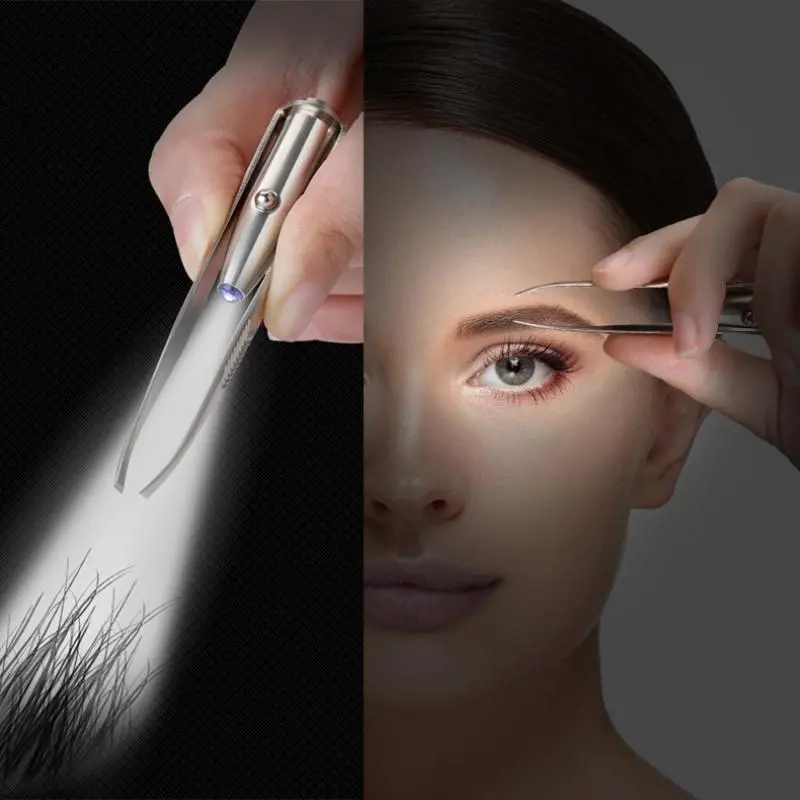 LED Eyebrow Tweezer With Light - Portable Stainless Steel Hair Removal Tool | Makeup
