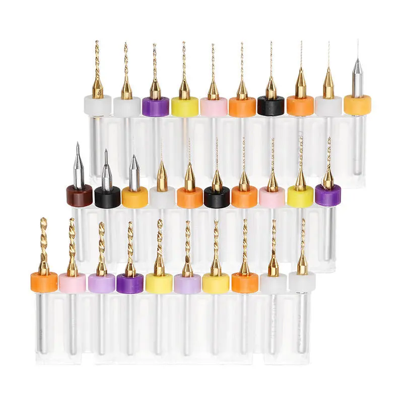 Drillpro 10pcs Titanium Coated Tungsten Carbide PCB Drill Bits Set | Micro Size