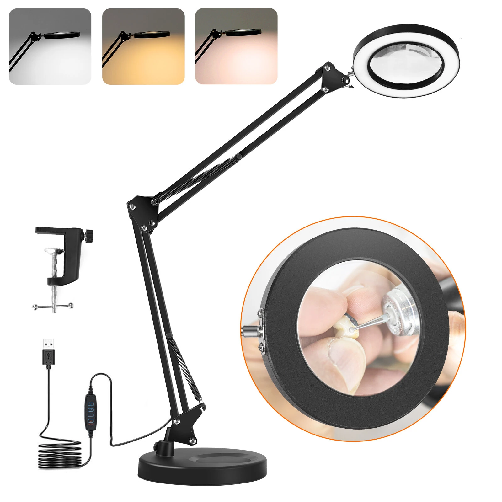 GOCHIFIX 2in1 10X Magnifying Glass with Light LED Lamp - 3 Color Modes, 10 Brightness Levels