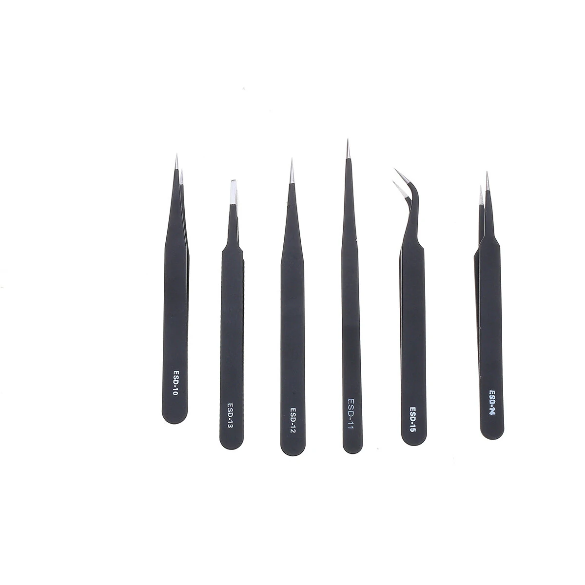 6PCS ESD10-15MM Stainless Steel Tweezers | Curved & Straight Repair Tools