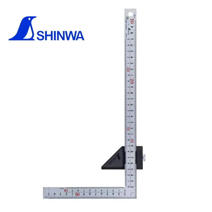 Shinwa 90 Degree Angle Ruler | 8-Scale Metric Square | Stainless Steel Sliding Stop