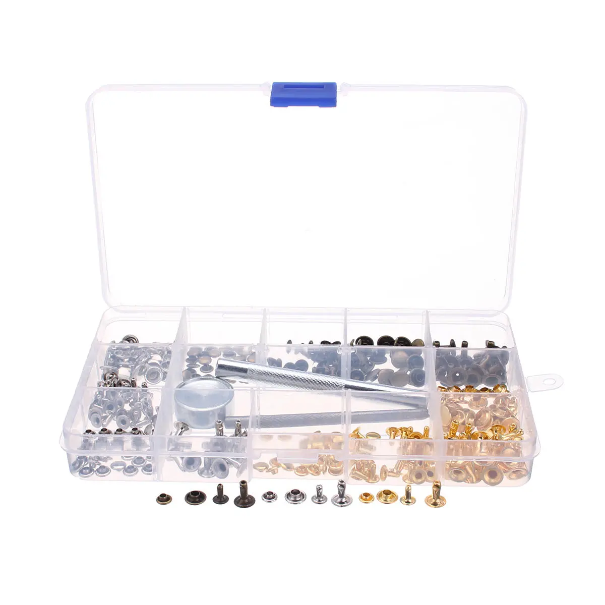Silver Gold Single Cap Rivet Set - 180pcs Tubular Studs & Fixing Tool Kit For Leather