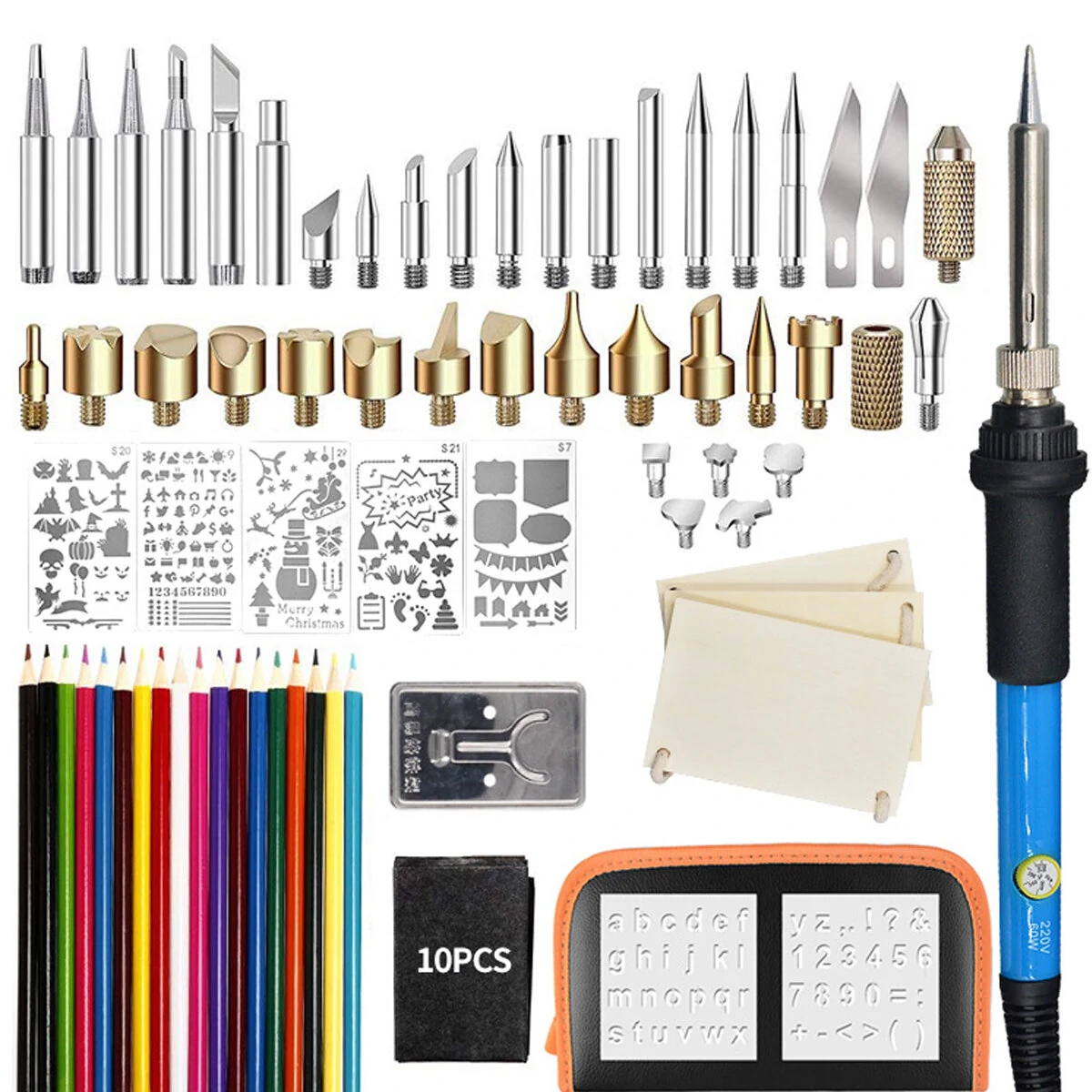 Wood Burning Pen Set - 81Pcs Pyrography Kit with Stencils & Soldering Iron Tips