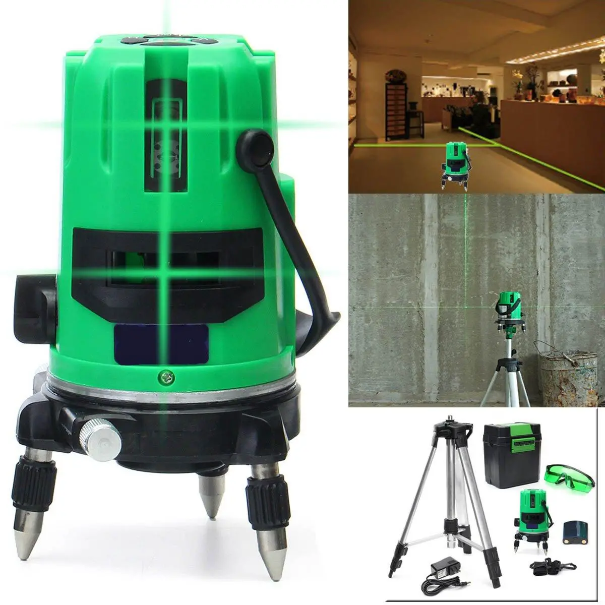 Green 2 Line 2 Point 360° Rotary Laser Level | Self-Leveling with Tripod
