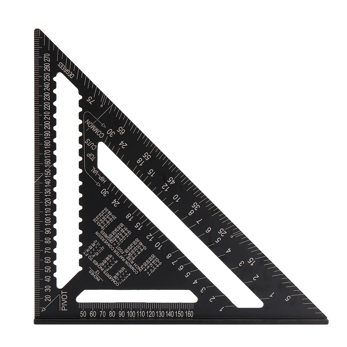 Aluminum Alloy Triangle Ruler - 12 Inch with Protractor & Sawtooth Guide
