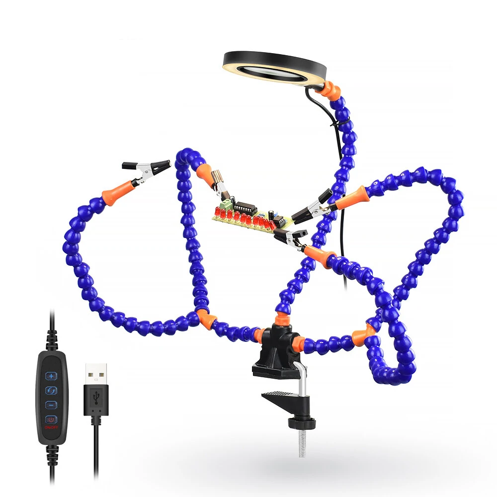 NEWACALOX Soldering Helping Hand Tool - 3X Magnifier & LED Lamp - Flexible Arm Desk Clip Holder