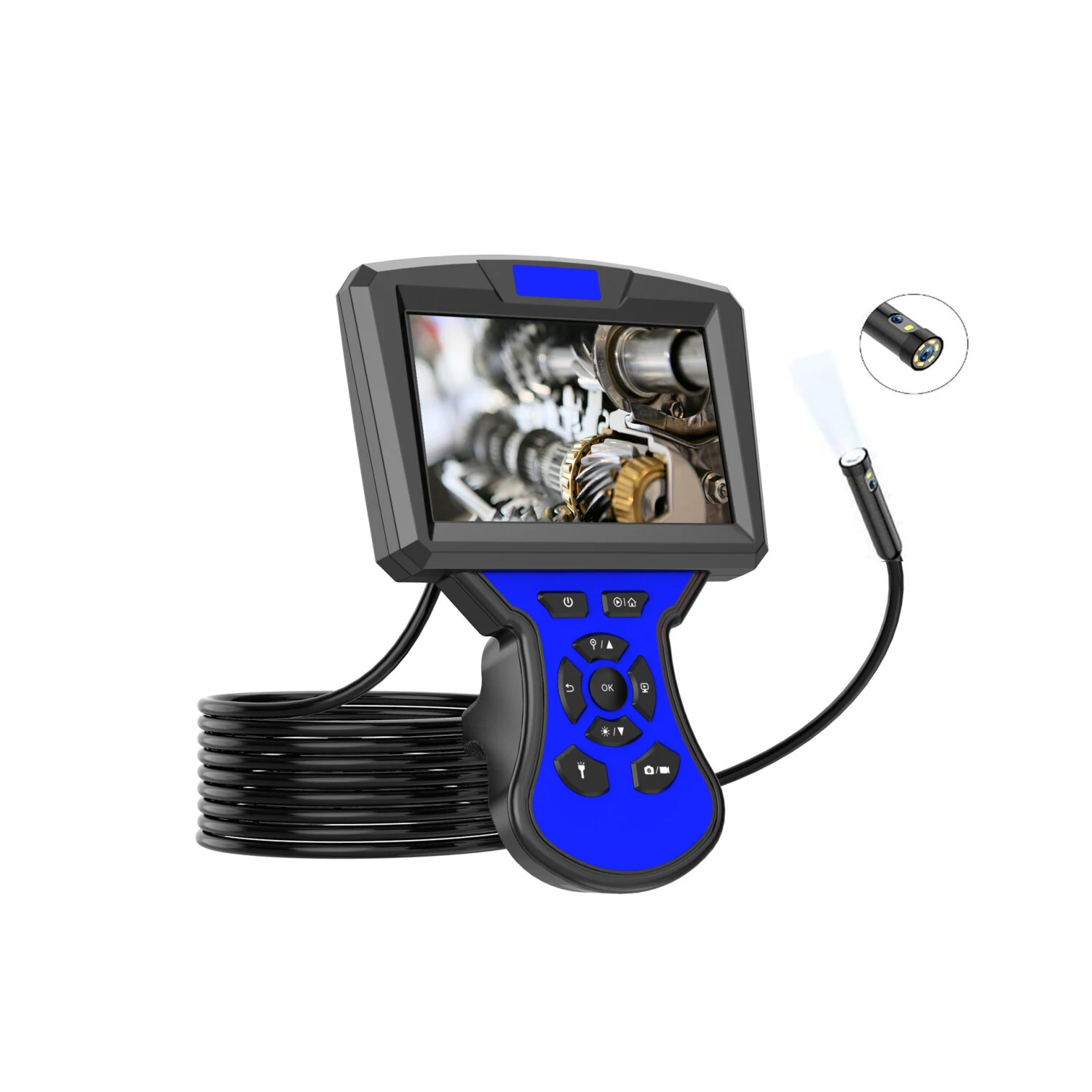 5 Inch Industrial Endoscope with Screen | 1080P Waterproof Dual Lens Camera for Car AC Duct Inspection