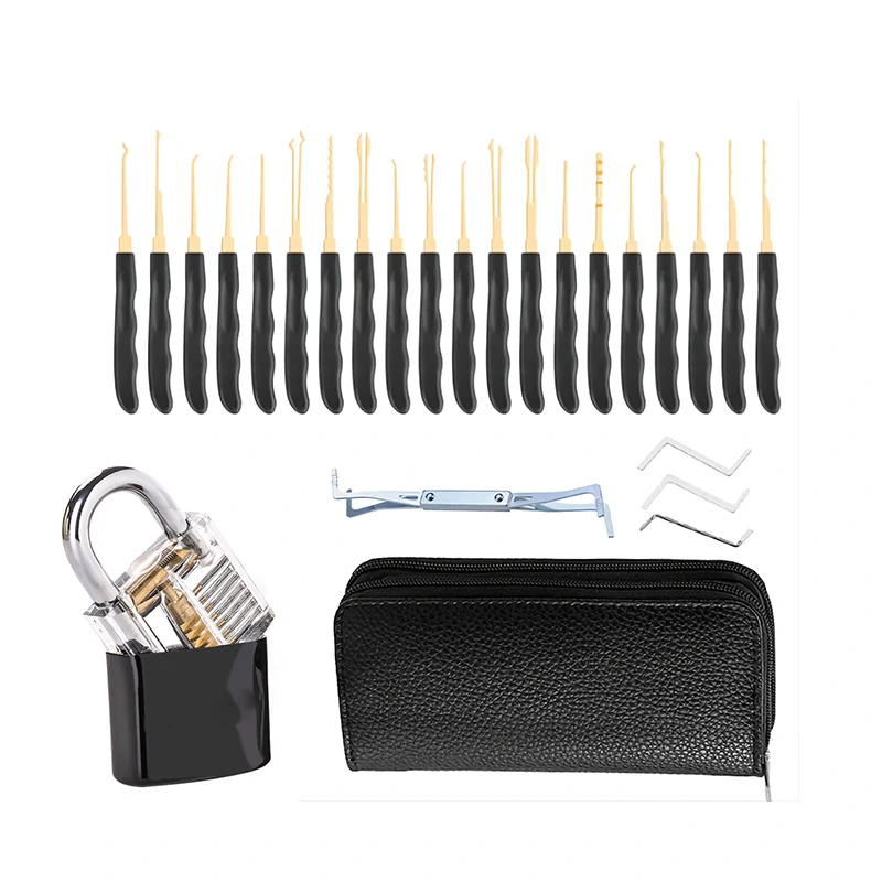 26PCS Lock Pick Set - Transparent Practice Padlock - Locksmith Training Tool