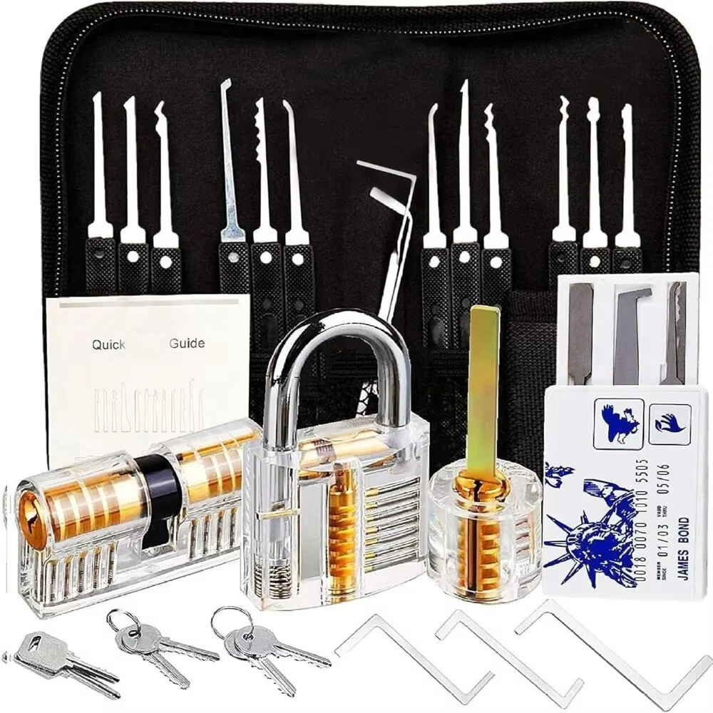 Premium Lock Pick Set 32-Piece Professional Kit | Transparent Training Locks & Anti-Slip Grip | Stainless Steel Tools for Padlock, Pin & Tubular Locks