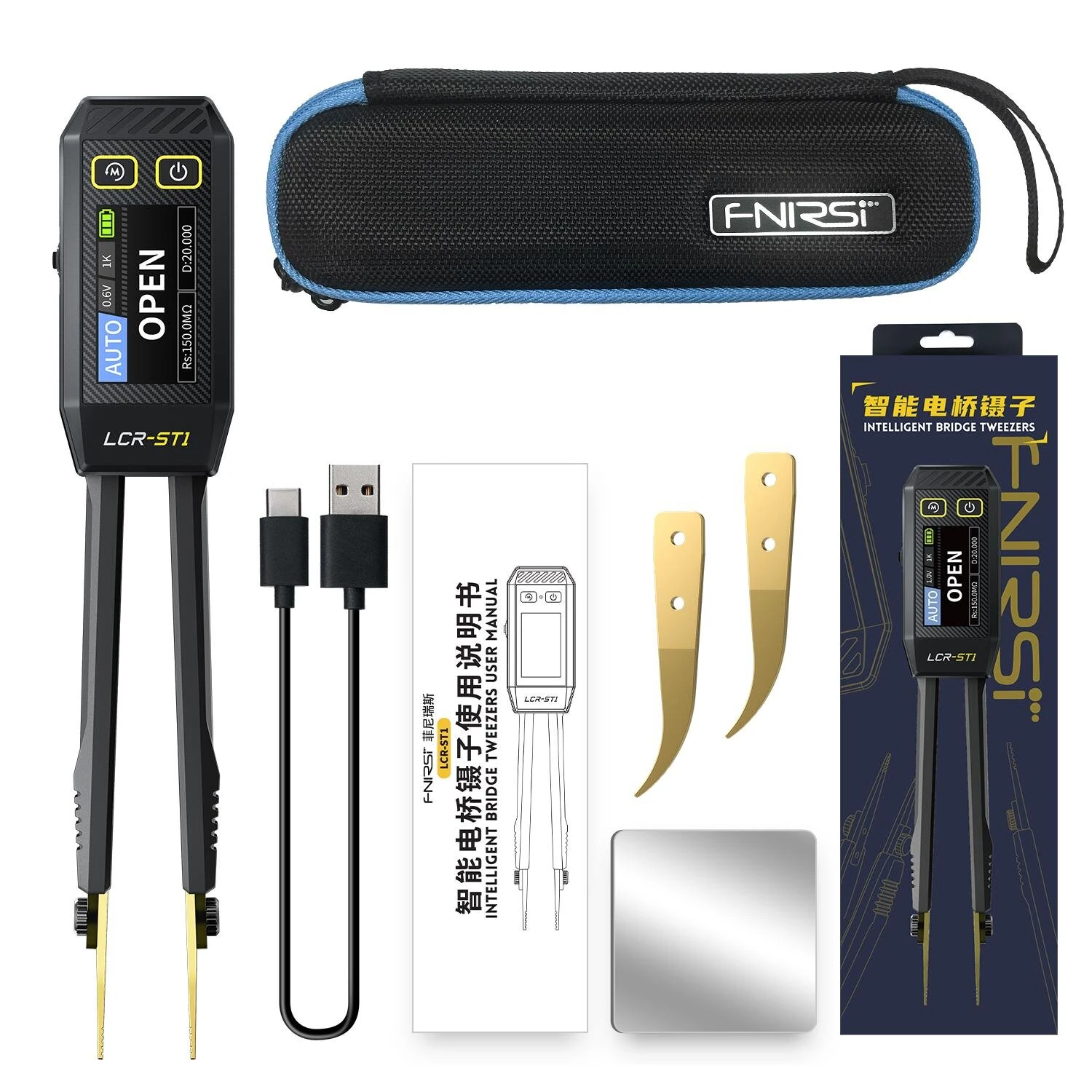 FNIRSI LCR-ST1 Smart Tweezer | LCR ESR SMD Tester | Capacitance Inductance Diode Test