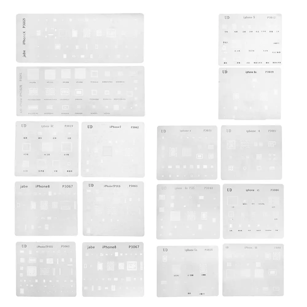 16pcs IC Chip BGA Reballing Stencil Set for iPhone X 8 7 6s 6 Plus SE 5S