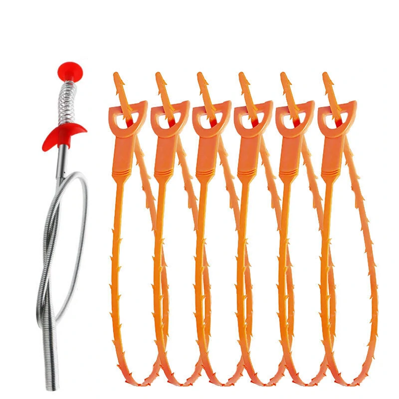 Silver Drain Clog Removal Tool - 7PC Pipe Cleaner Set for Sink Toilet Bathtub