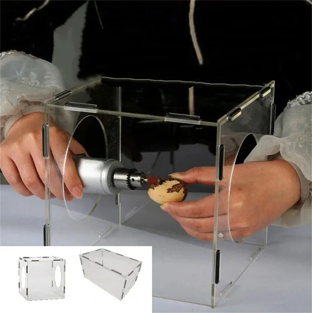 Clear Acrylic Grinding Dust Box 200x200x200mm | Transparent Easy Assembly | Polishing Buffing Engraving Dust Proof