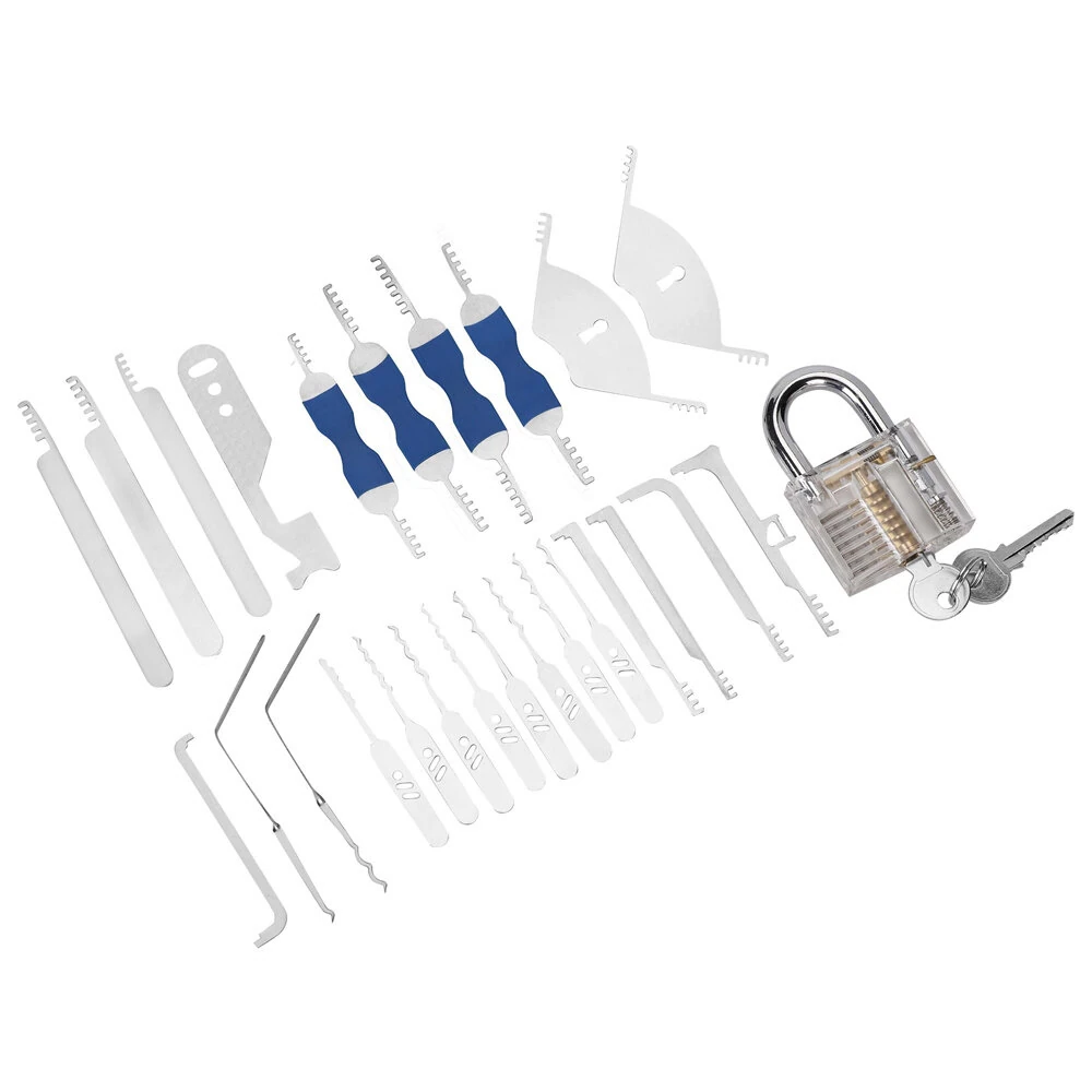 Practice Lock Picking Kit 32PCS with Transparent Padlock - Stainless Steel Picks & ABS Handles for Beginners
