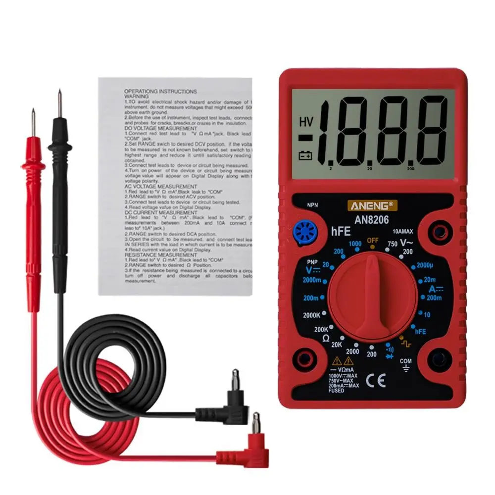 ANENG AN8206 Digital Multimeter - Large Screen, Square Wave Output, Voltage Current