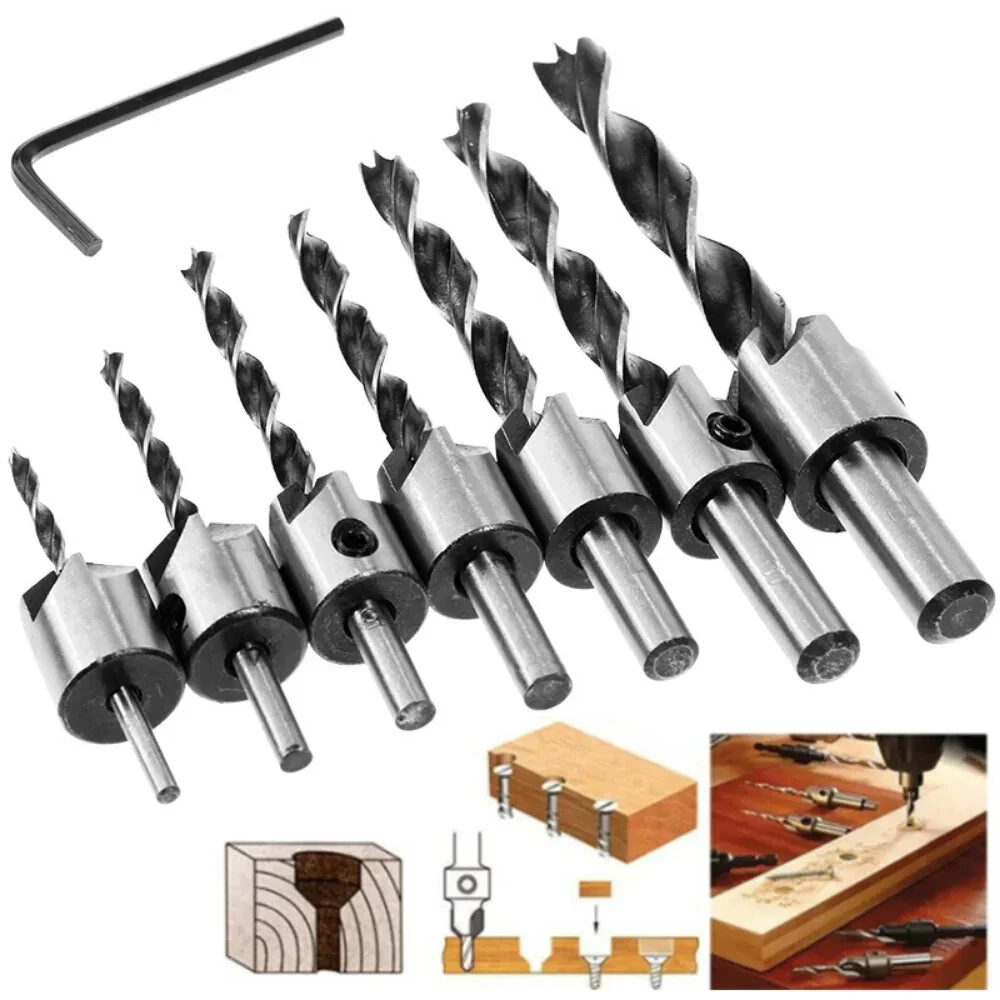 5/8PCS HSS4241 Titanium Countersink Drill Bit Set | 90° Chamfer 3-10mm | for Wood Metal Plastic