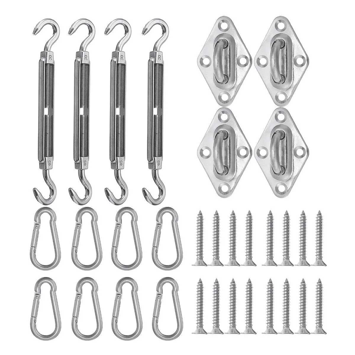 32Pcs Sun Shade Sail Accessories Kit - Triangle & Square Sail Replacement Parts