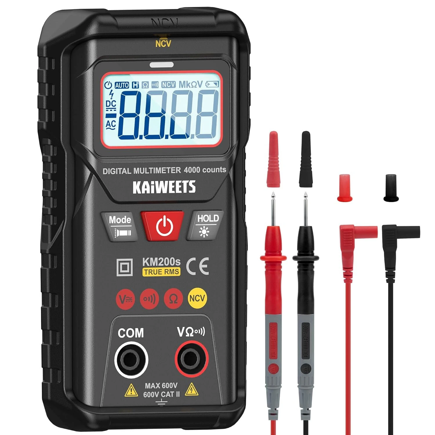 KAIWEETS KM200s Digital Multimeter - True RMS 4000 Counts Auto Ranging Voltage Tester