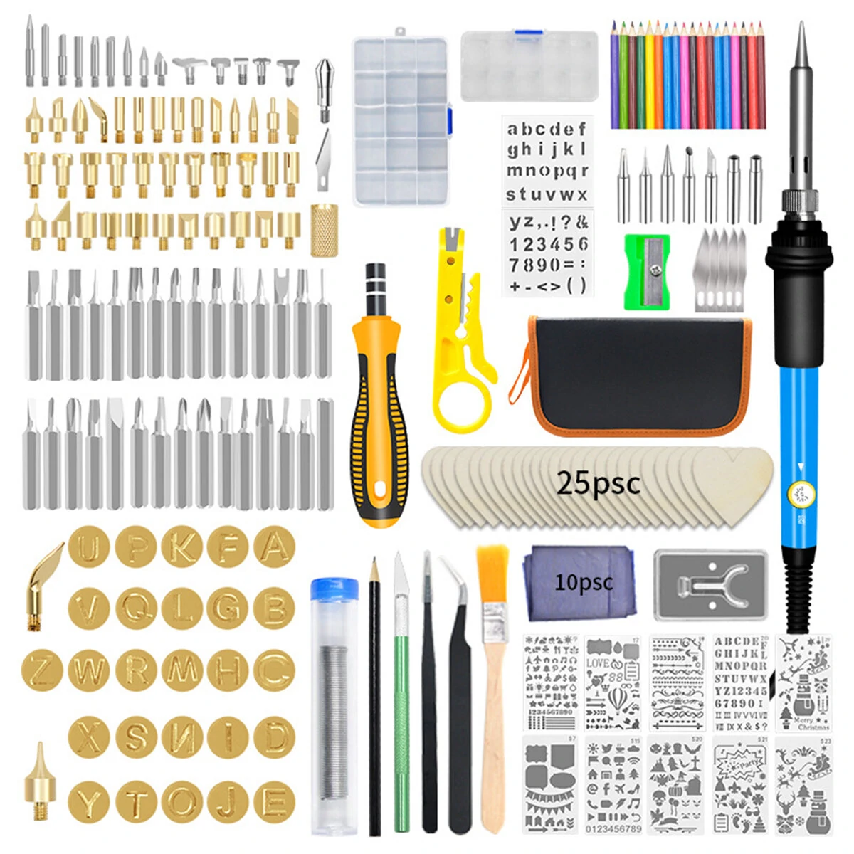 Wood Burning Pen Set - 200Pcs Pyrography Kit with Stencils & Iron Tips