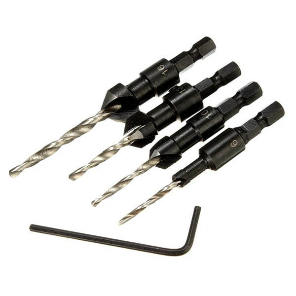 Drillpro DB-C2 4pc Countersink Drill Bit Set - Woodworking, 1/8-1/2 Size