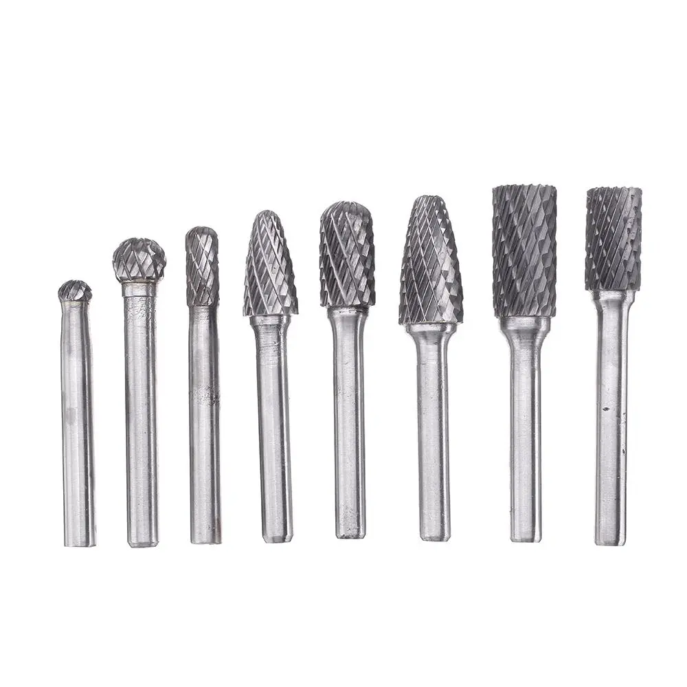 Tungsten Steel Rotary File Set - 8Pcs 6mm Shank Grinding Burrs | Abrasive Tool