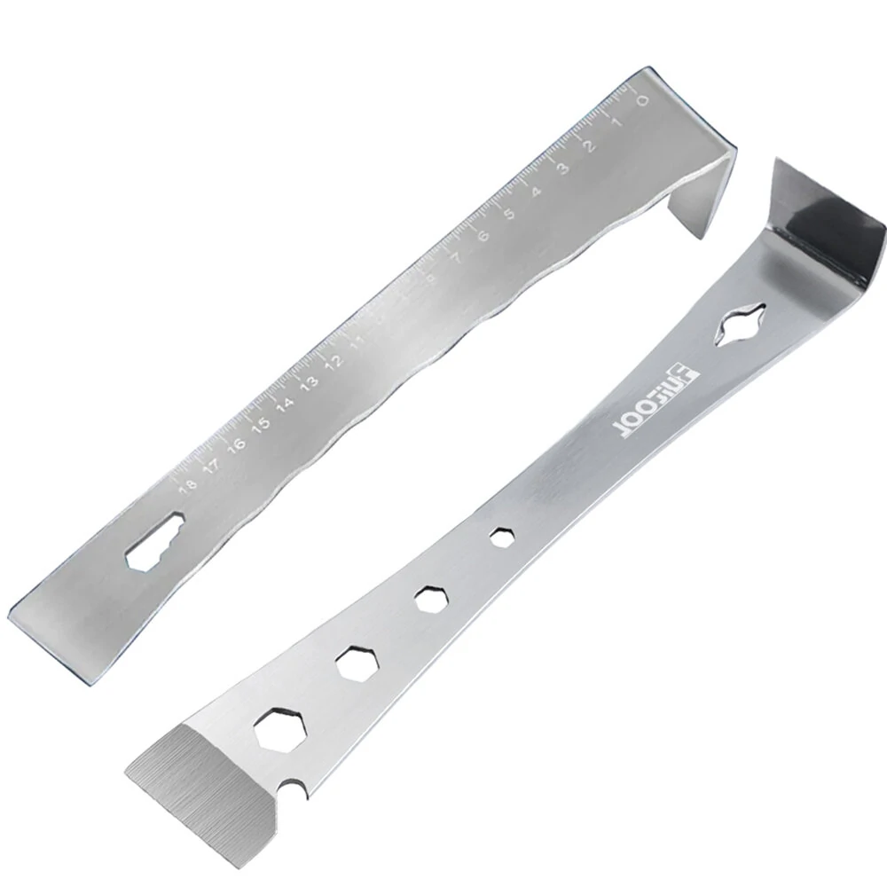 Stainless Steel Prybar Scraper | Ultra Sharp with Wrench & Metric Scale | Nail Puller