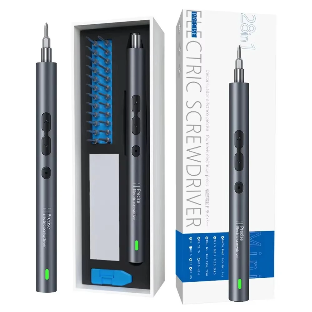 28pcs Rechargeable Electric Screwdriver Set - High Torque, LED Light, Type-C Charging