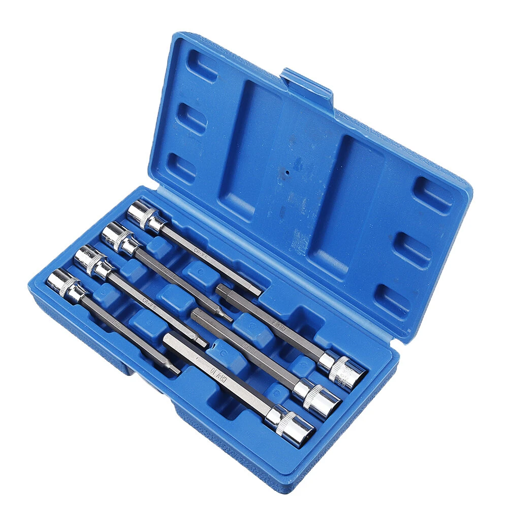 3/8 Drive Long Reach Hex Bit Socket Set - 7Pcs 3-10mm CR-V Screwdriver Head Set
