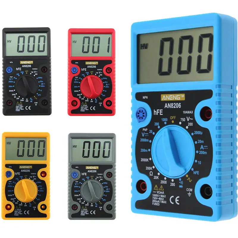 ANENG AN8206 Digital Multimeter - Voltage Ampere Ohm Tester with Buzzer & Probes