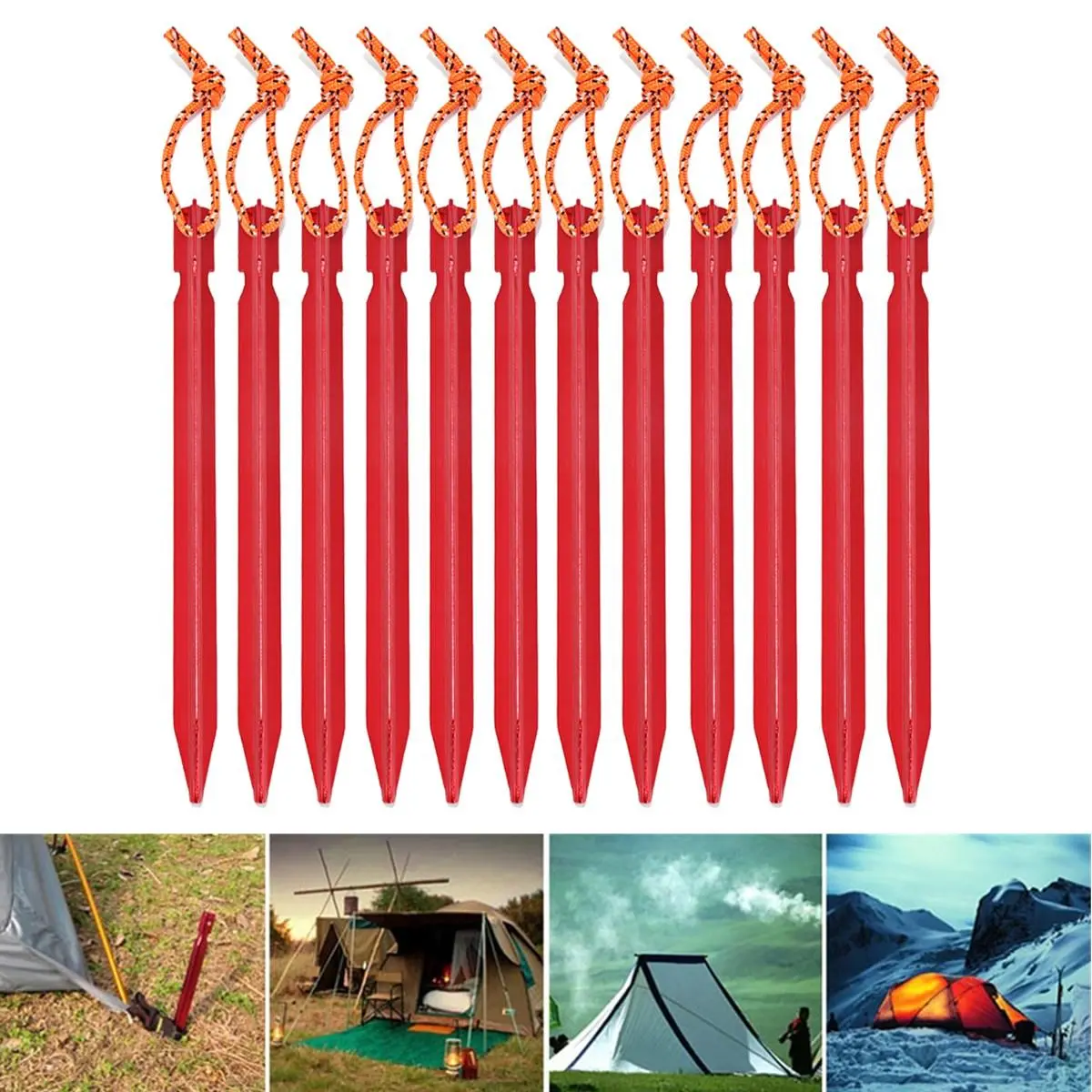 12PCS Aluminum Alloy Tent Stakes | Lightweight Camping Pegs with Rope