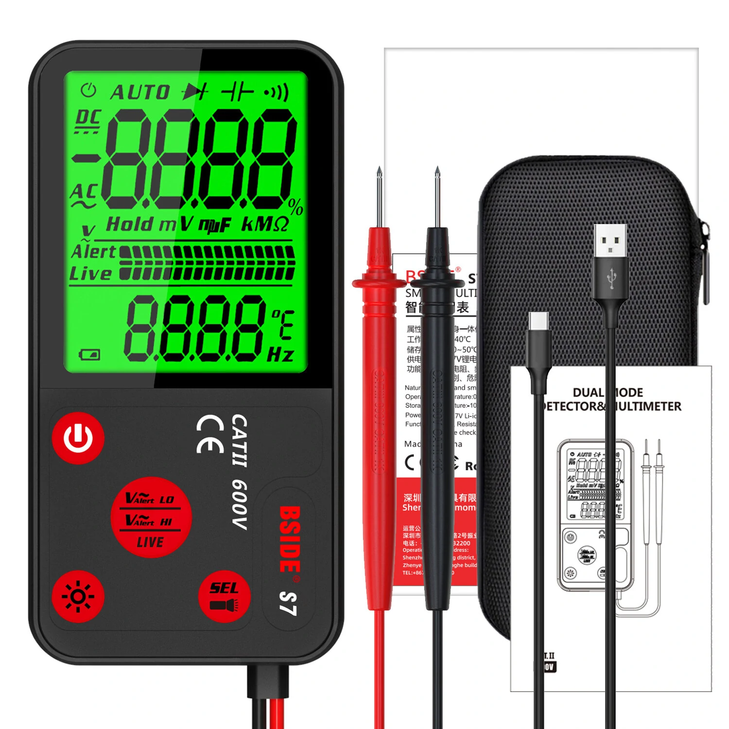 BSIDE S7 Smart Digital Multimeter - True RMS Auto Range AC DC Voltage Tester