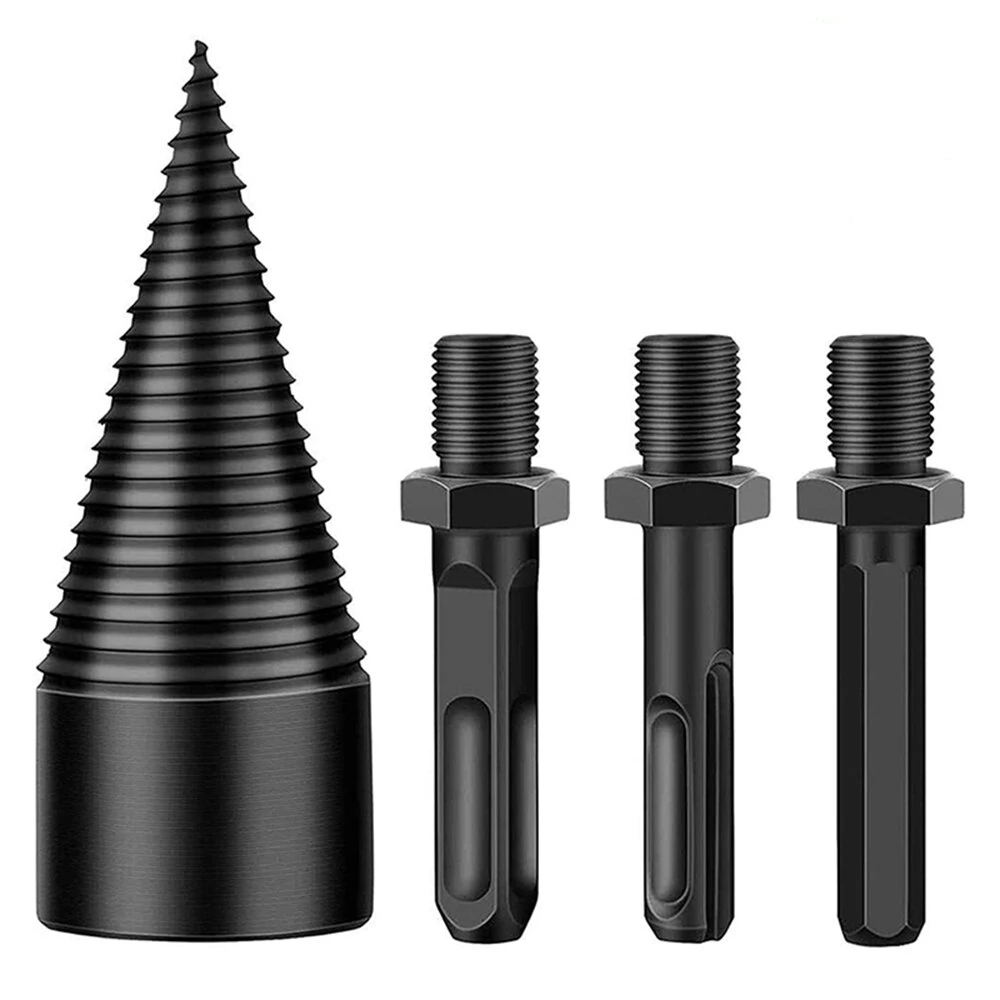 4Pcs 32/42mm Firewood Drill Bit Splitter - Hex, Round & Square Shank for Tree Cutting