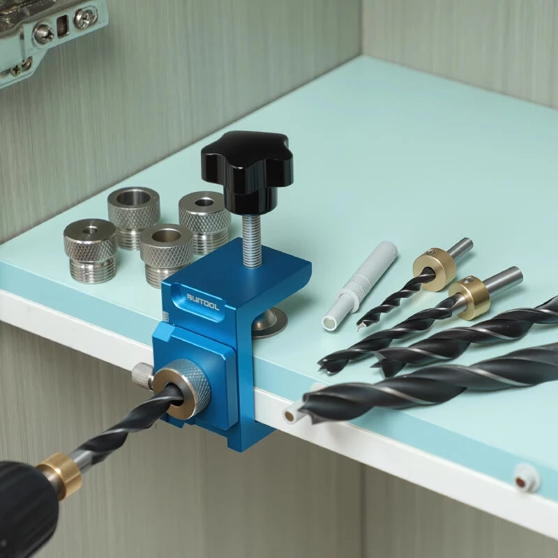 Aluminum Alloy Shelf Hole Locator Clamp - 6mm 8mm 10mm 12mm Drill Sleeve | Precision Laser Scale for Woodworking & Cabinet Assembly