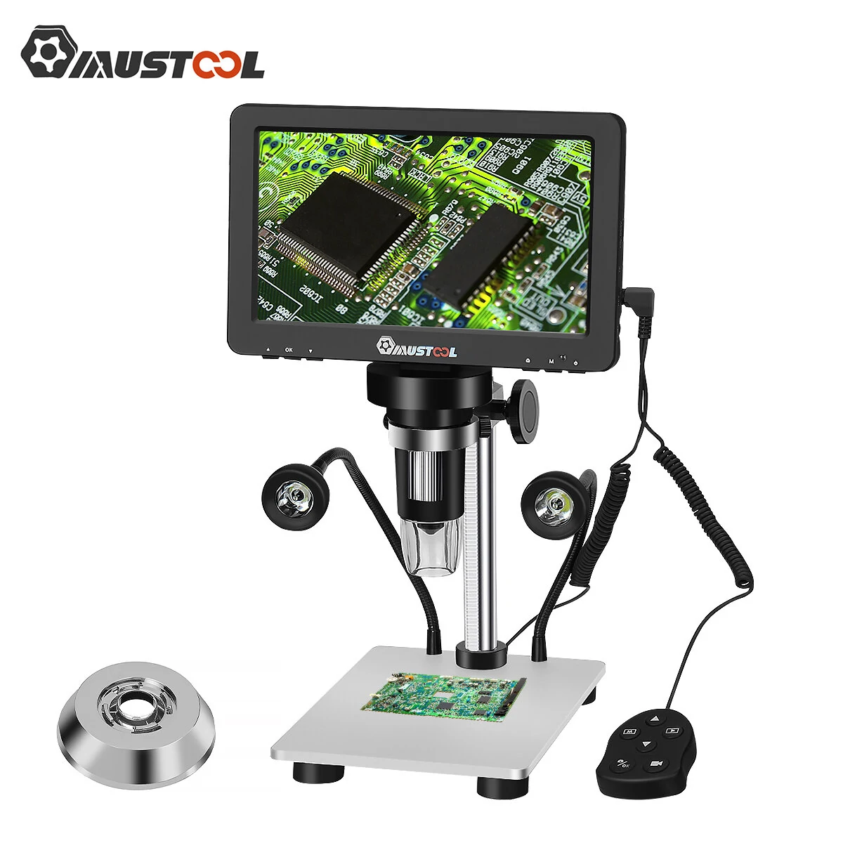 Mustool DM9 Digital Microscope - 7 Inch 1200X Magnification | 1080FHD Video & Adjustable LED Lights | Windows & Mac OS Compatible