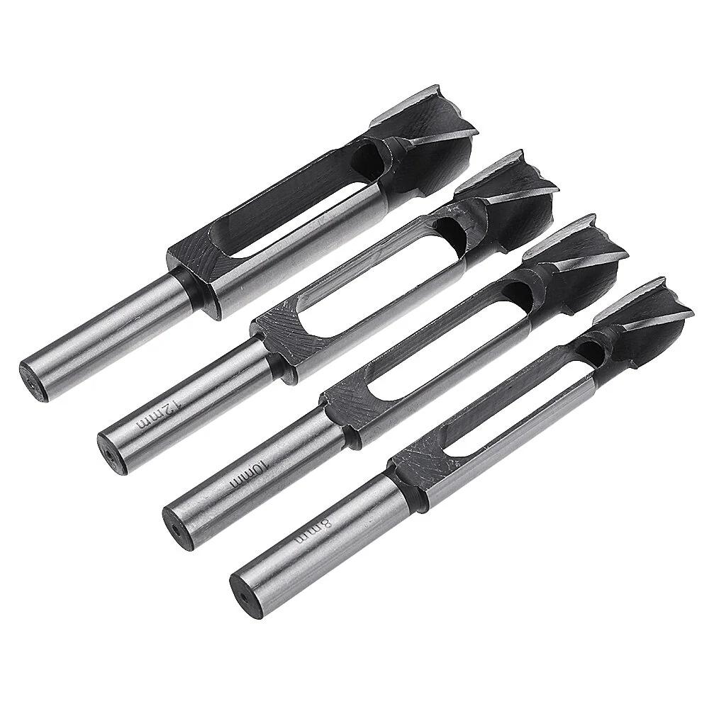 Drillpro 4pc Tenon Dowel Plug Drill Set - 8/10/12/15mm Tapered Cutter | 13mm Shank