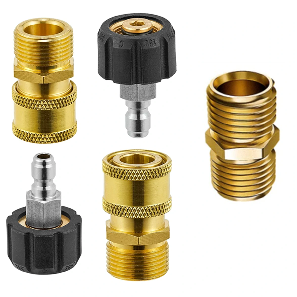 M22 15mm High Pressure Washer Adapter Kit - 5PCS Quick Connect Gun & Hose Set