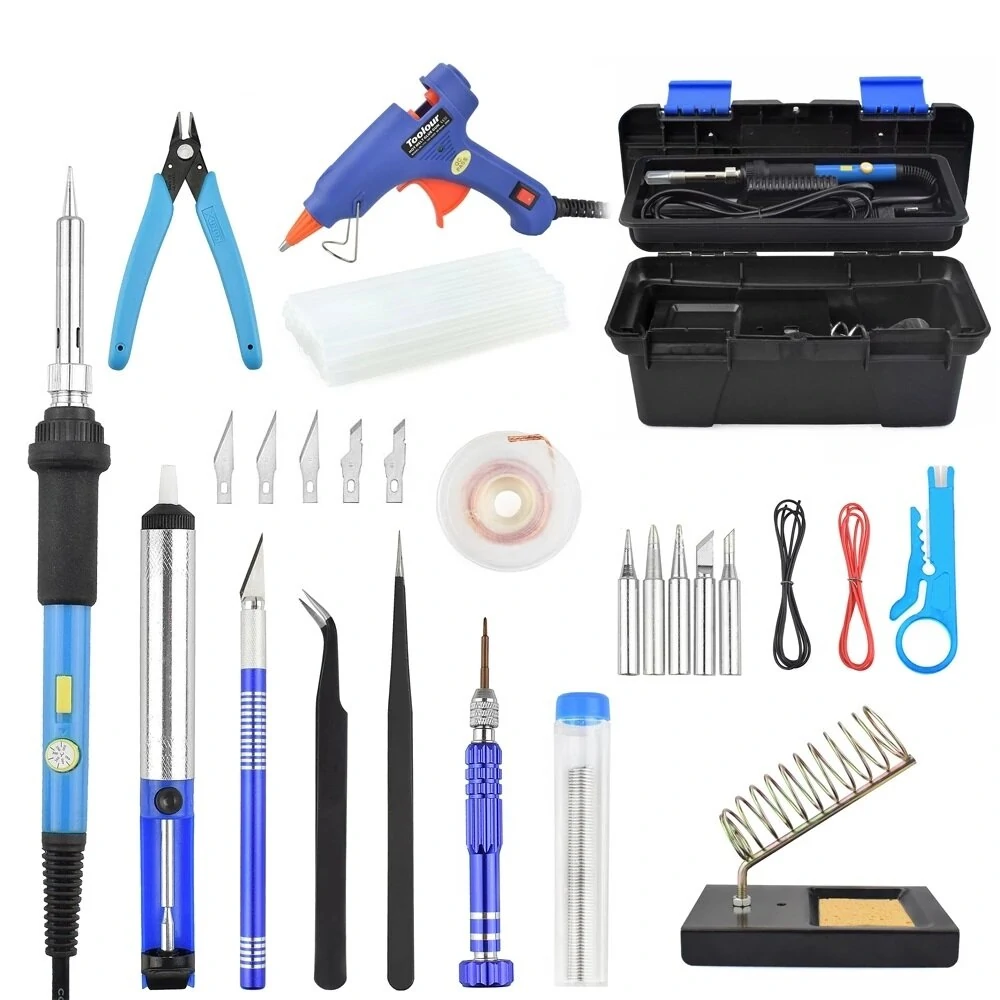 Toolour 60W Adjustable Temperature Soldering Iron Kit - 110V/220V with Toolbox